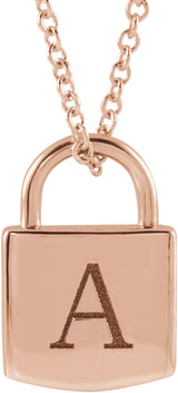 14K Rose Engravable Lock 16-18" Necklace