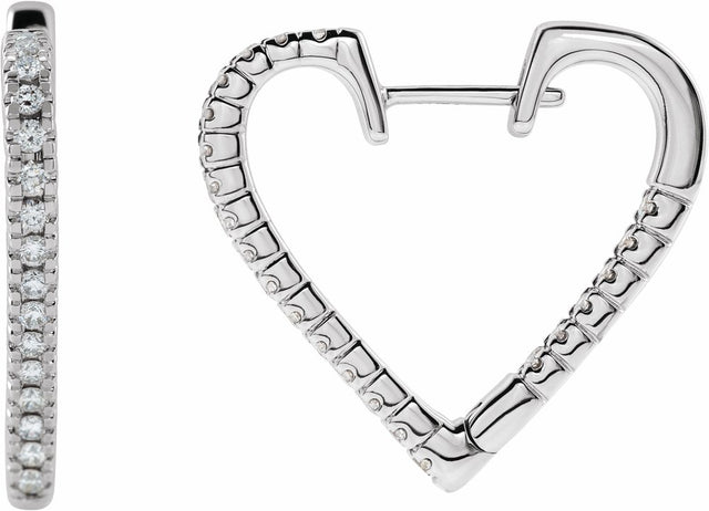 14K White Gold 5/8 CTW Natural Diamond Heart Earrings