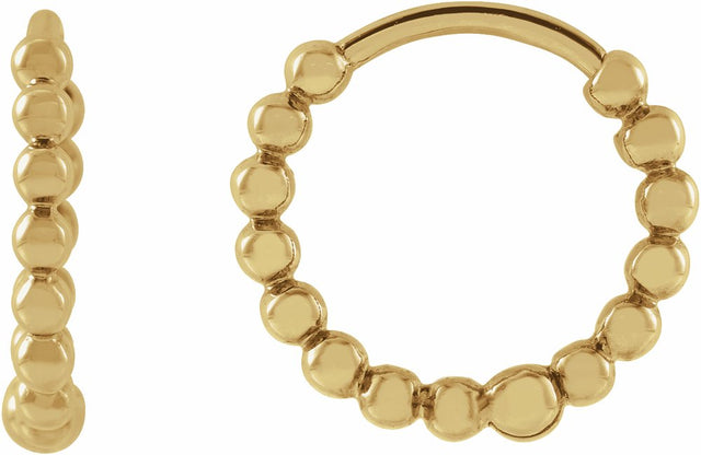 14K Yellow Gold Beaded 11 mm Hoop Earrings