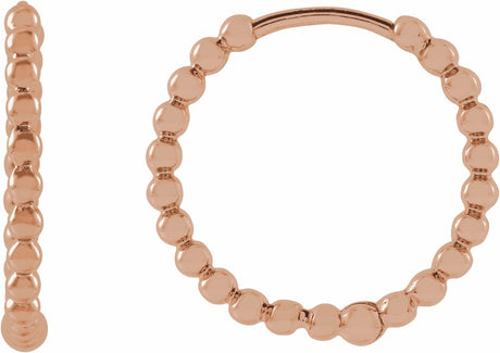 14K Rose Gold Beaded 15 mm Hoop Earrings