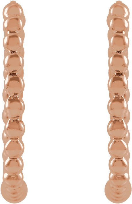 14K Rose Gold Beaded 15 mm Hoop Earrings