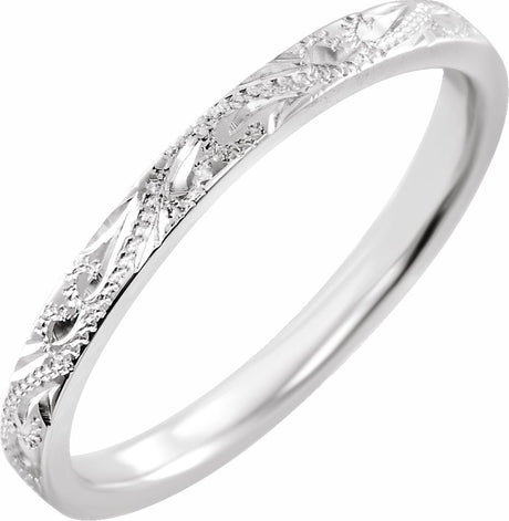 14K White Gold 2 mm Hand-Engraved Band Size 7