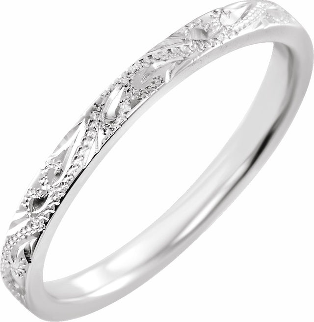 14K White Gold 2 mm Hand-Engraved Band Size 7