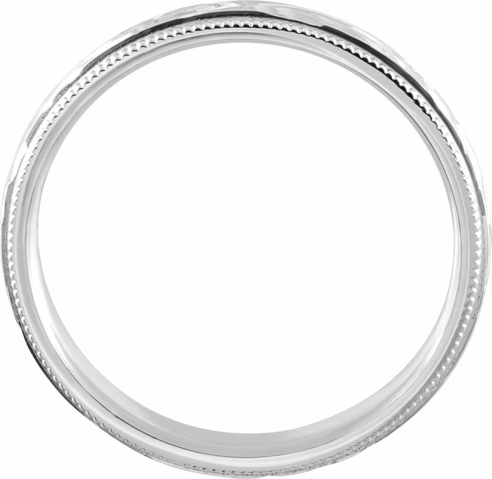 14K White Gold 3 mm Hand-Engraved Milgrain Sculptural Comfort-Fit Half-Round Band Size 7