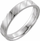 14K White Gold 4 mm Diagonal Grooved Comfort-Fit Flat Band Size 8.5