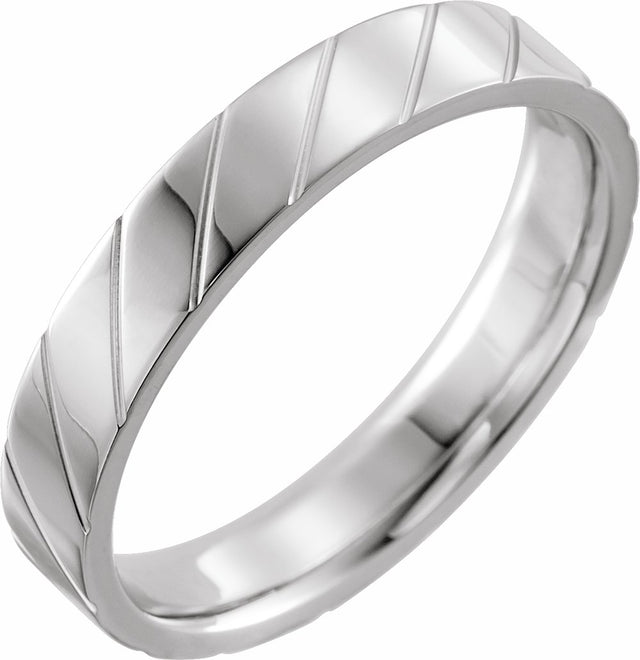 14K White Gold 4 mm Diagonal Grooved Comfort-Fit Flat Band Size 8.5