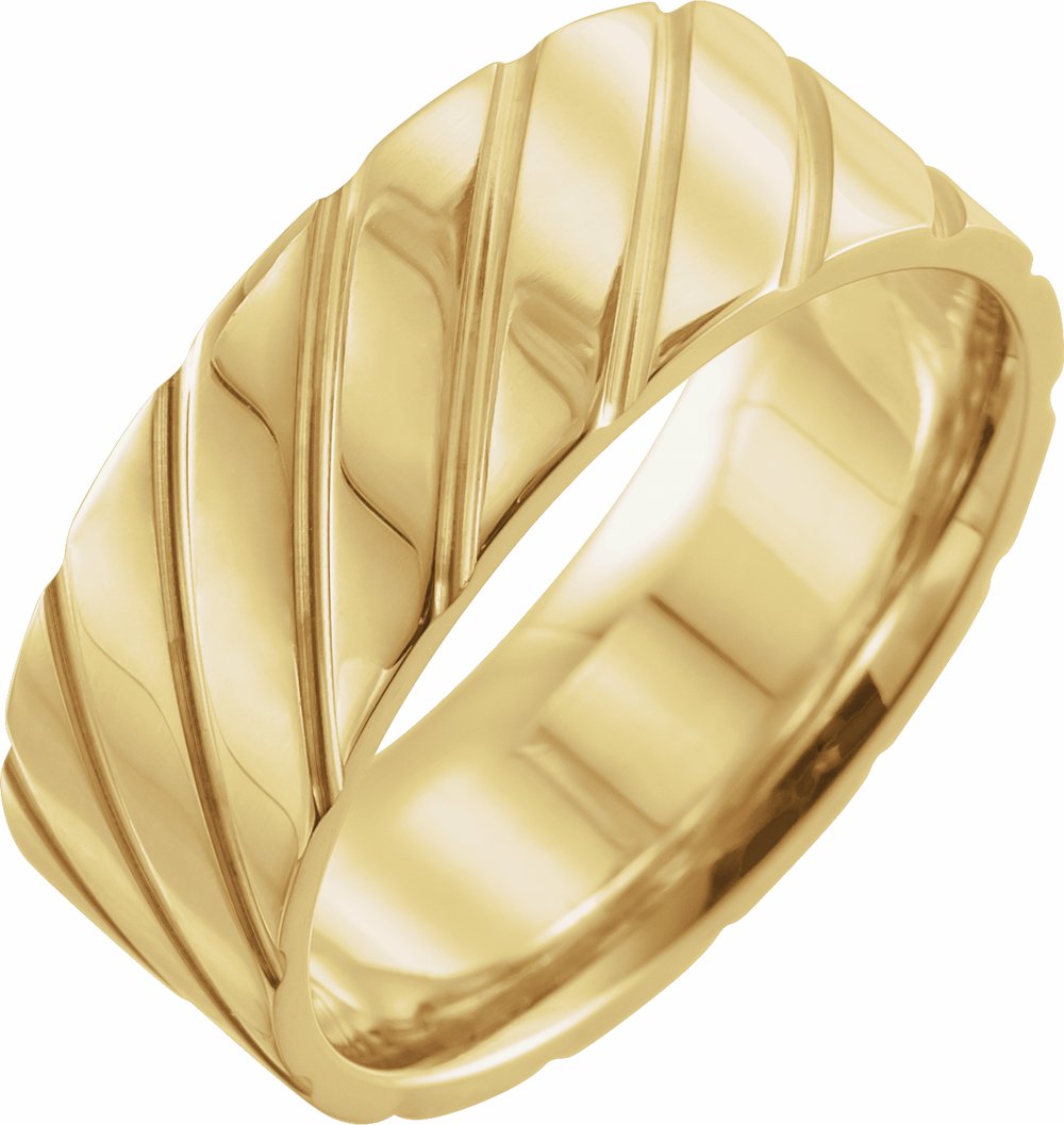14K Yellow 8 mm Diagonal Grooved Comfort-Fit Flat Band Size 6.5