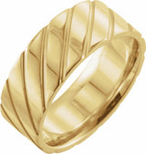 14K Yellow 8 mm Diagonal Grooved Comfort-Fit Flat Band Size 6.5