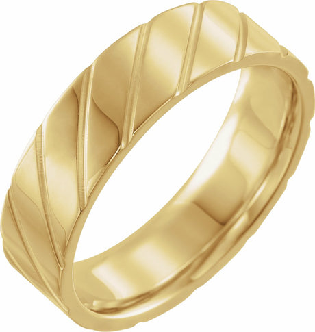 14K Yellow 5 mm Diagonal Grooved Comfort-Fit Flat Band Size 7