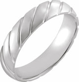 14K White Gold 5 mm Diagonal Grooved Comfort-Fit Half Round Band Size 6.5