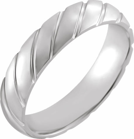 14K White Gold 5 mm Diagonal Grooved Comfort-Fit Half Round Band Size 6.5