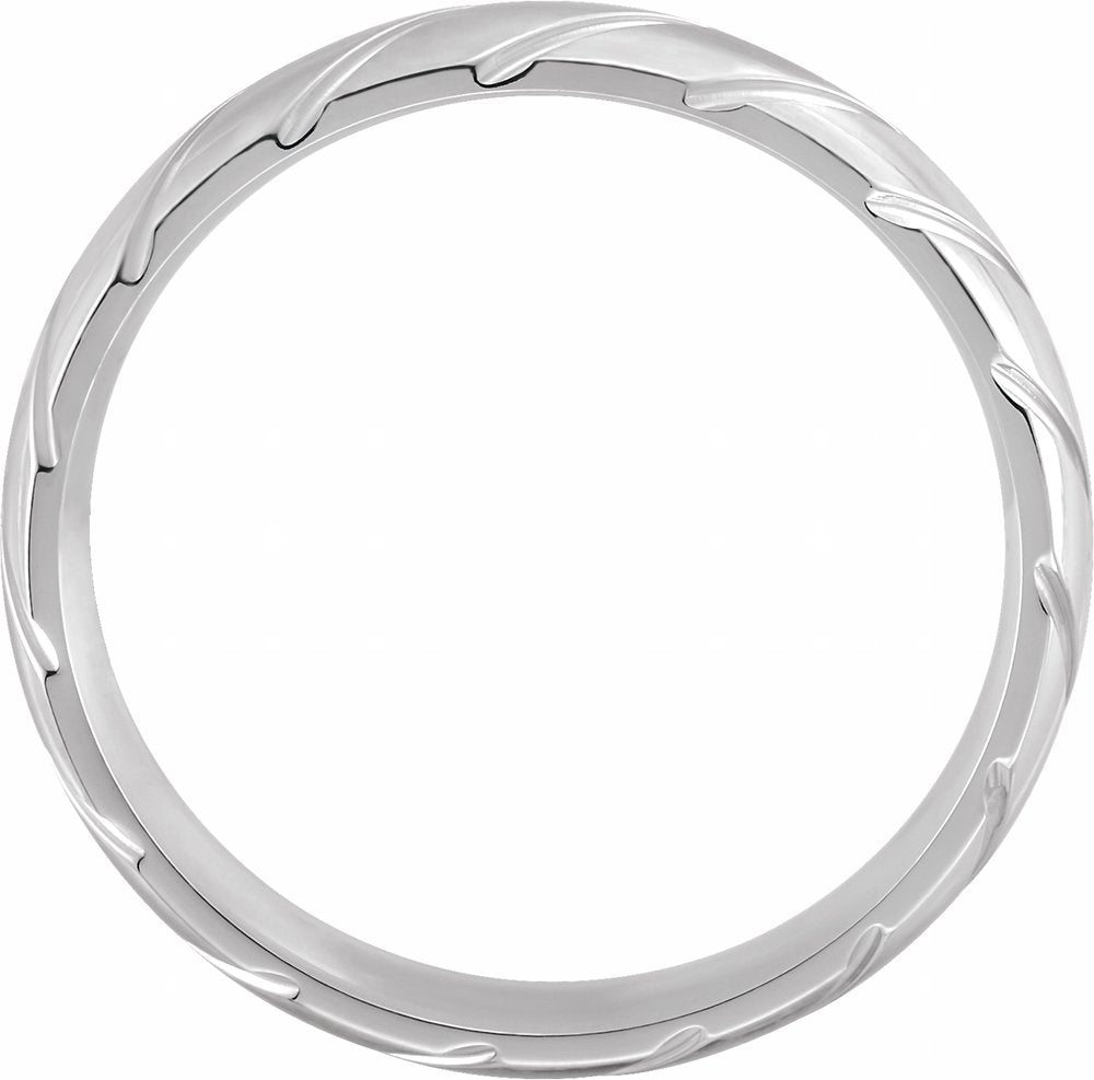 14K White Gold 5 mm Diagonal Grooved Comfort-Fit Half Round Band Size 6.5
