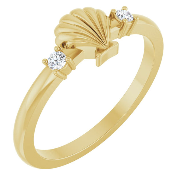 14K Yellow .06 CTW Natural Diamond Seashell Ring