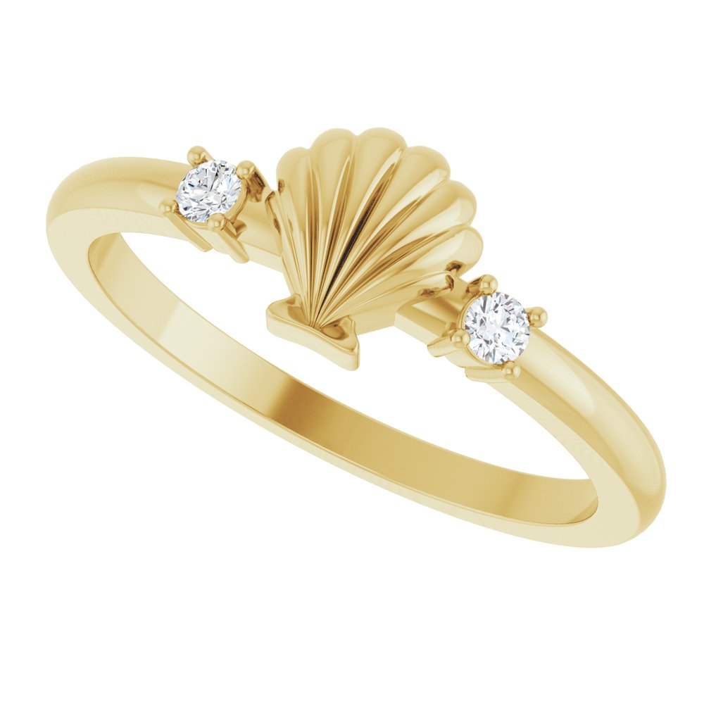 14K Yellow .06 CTW Natural Diamond Seashell Ring