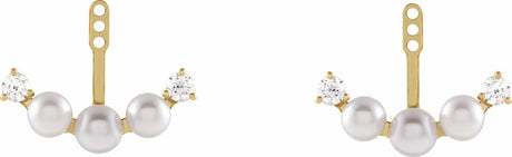 14K Yellow Cultured Akoya Pearl & 1/4 CTW Natural Diamond Earring Jackets
