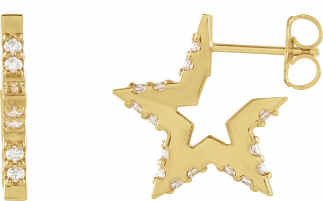 14K Yellow 3/8 CTW Natural Diamond Star Hoop Earrings