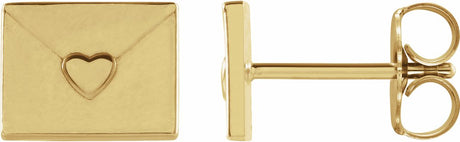 14K Yellow Gold Heart Envelope Earrings