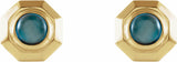 14K Yellow Natural London Blue Topaz Geometric Cabochon Earrings