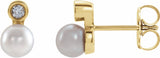 14K Yellow Gold Cultured White Akoya Pearl & .03 CTW Natural Diamond Earrings