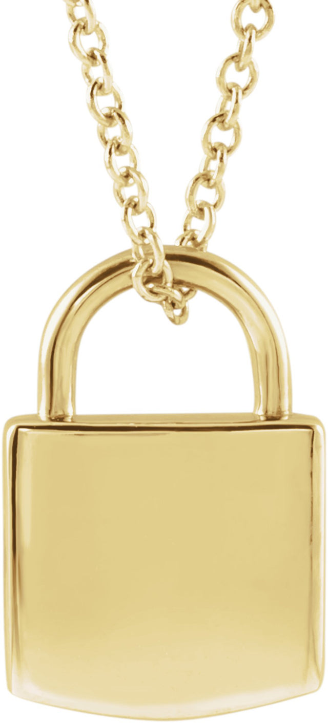 14K Yellow Gold Engravable Lock 16-18" Necklace

