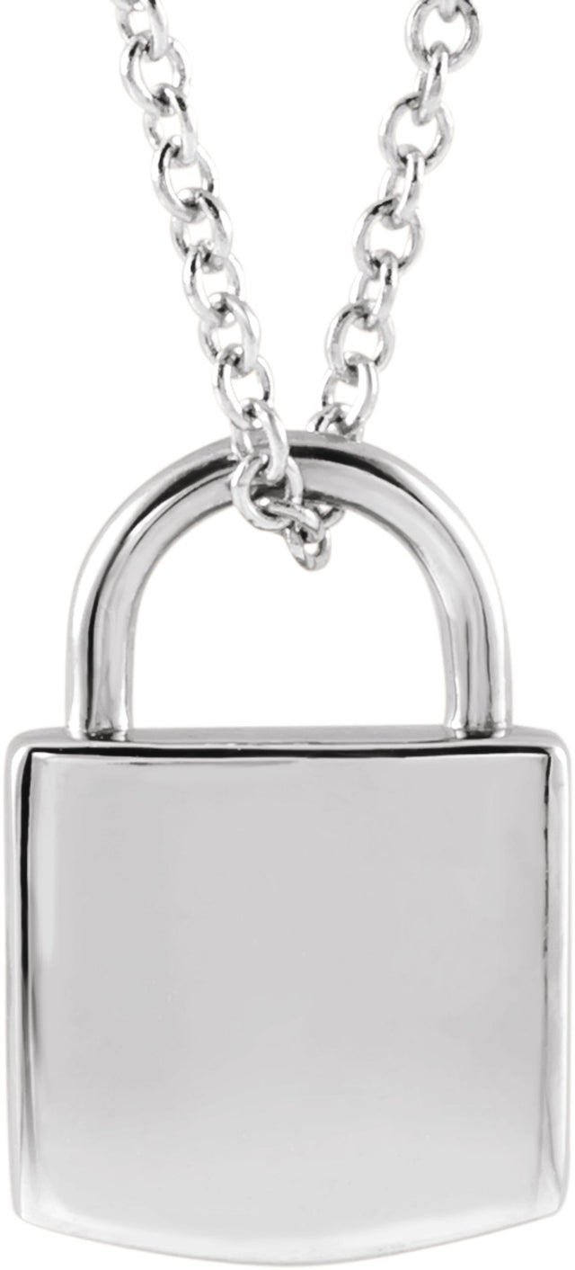 Sterling Silver Engravable Lock 16-18" Necklace