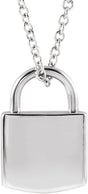 14K White Gold Engravable Lock 16-18" Necklace
