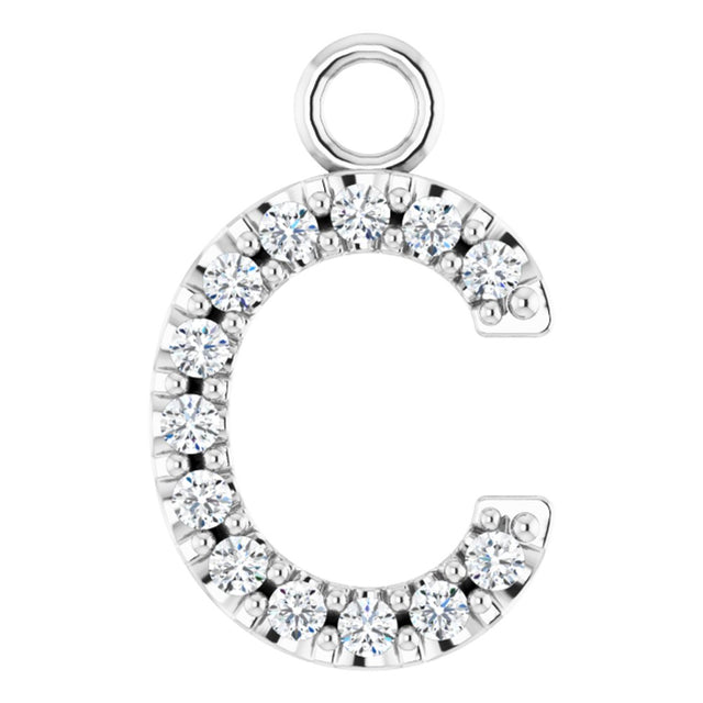 14K White .05 CTW Natural Diamond Initial C Dangle