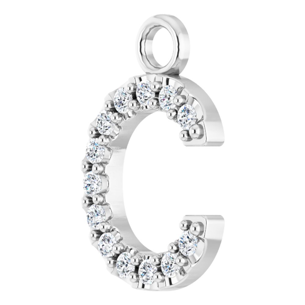 14K White .05 CTW Natural Diamond Initial C Dangle