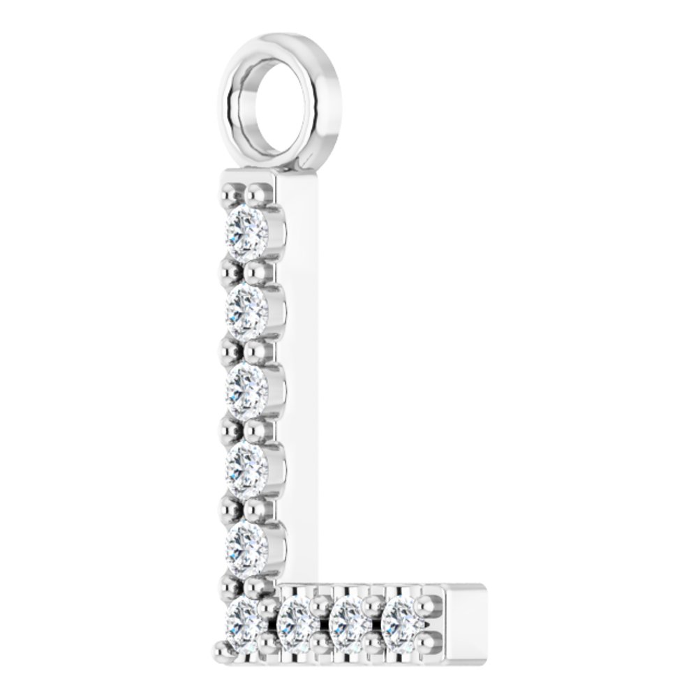 14K White .03 CTW Natural Diamond Initial L Dangle