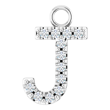 14K White .05 CTW Natural Diamond Initial J Dangle