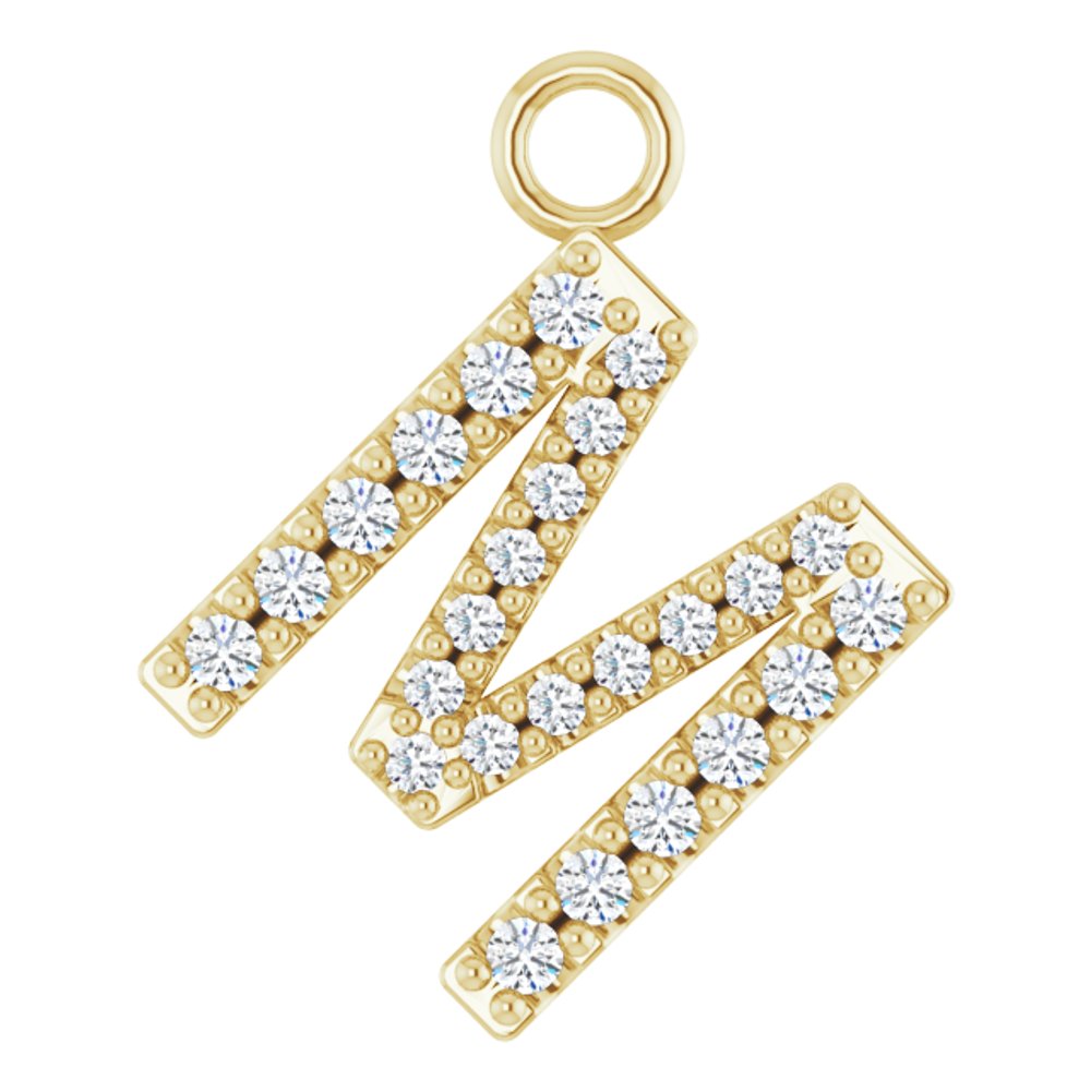 14K Yellow .07 CTW Natural Diamond Initial M Dangle