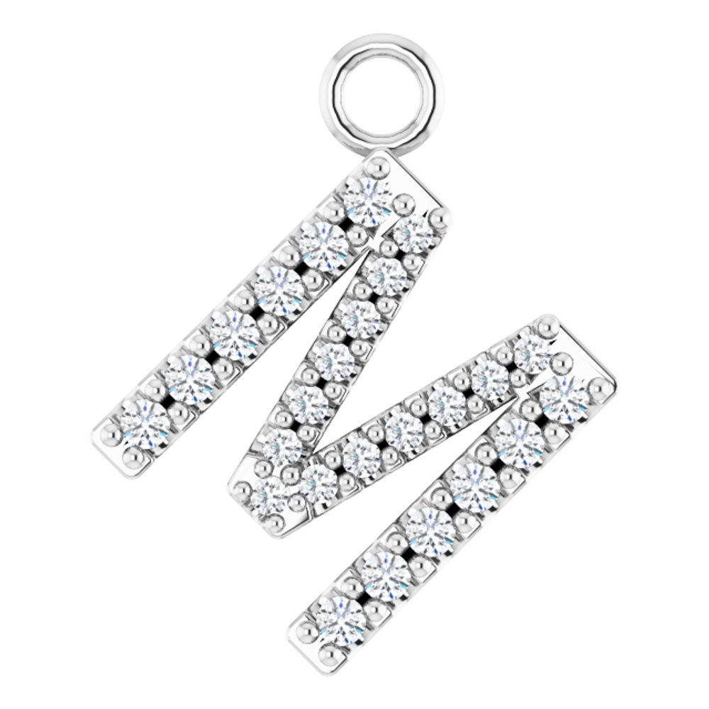 14K White .07 CTW Natural Diamond Initial M Dangle