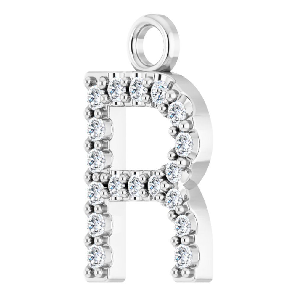 14K White .06 CTW Natural Diamond Initial R Dangle