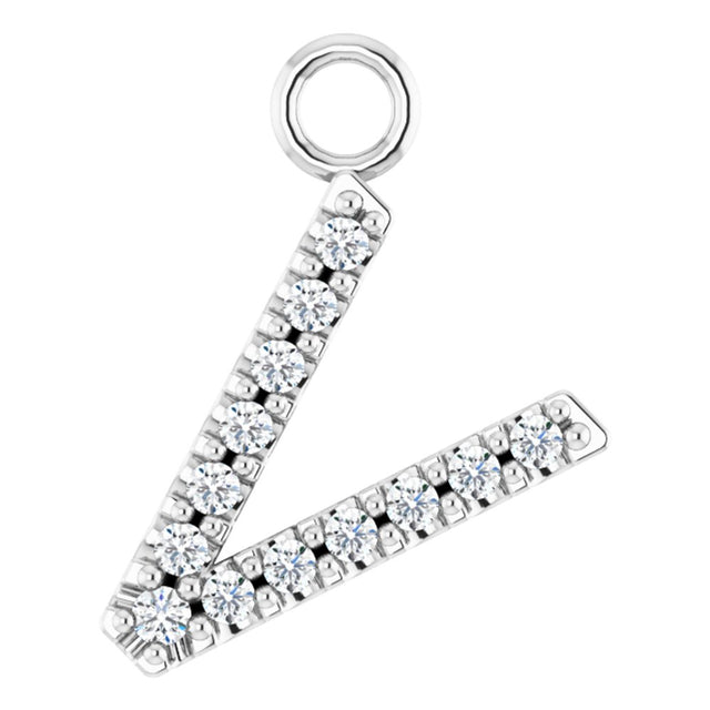 14K White .03 CTW Natural Diamond Initial V Dangle