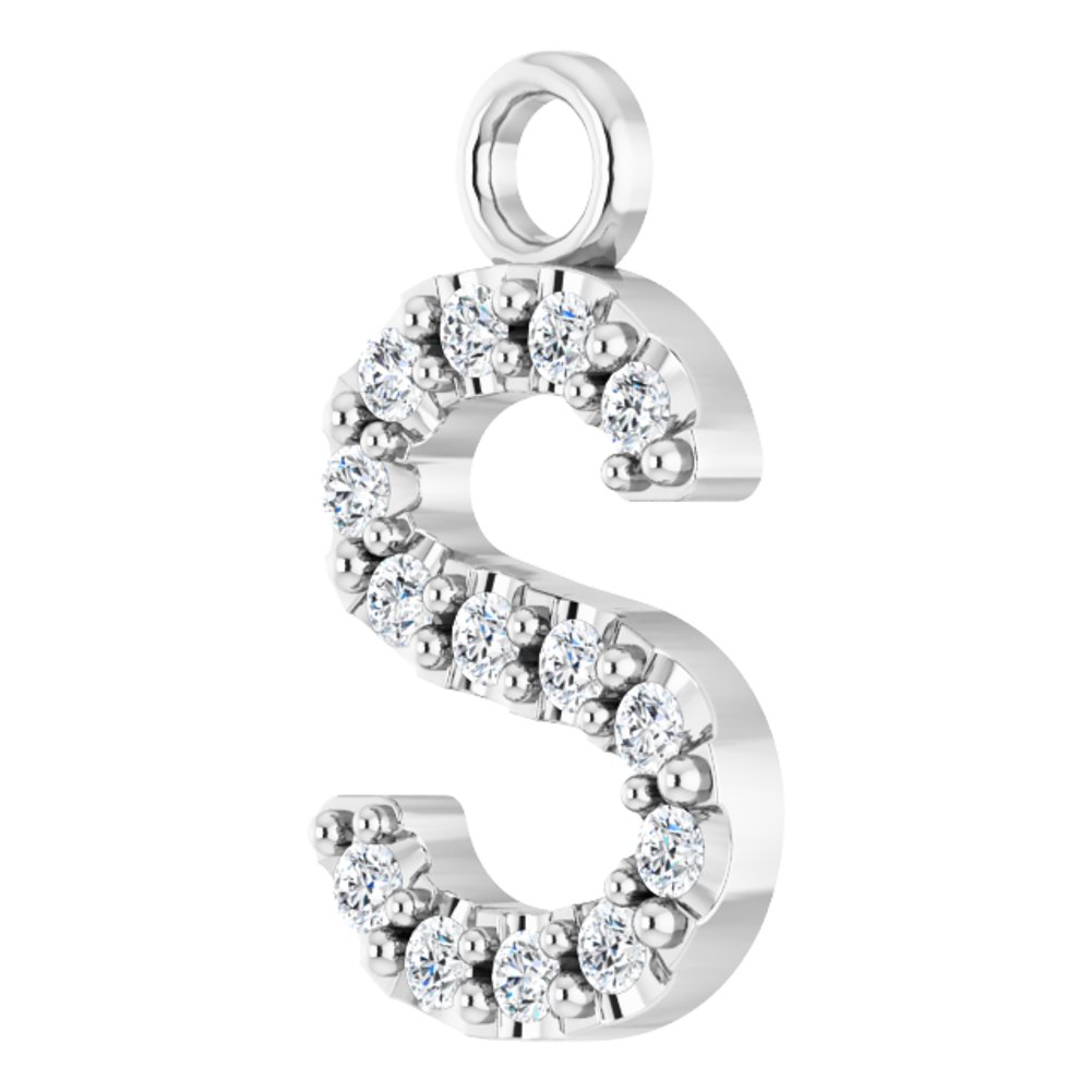 14K White .05 CTW Natural Diamond Initial S Dangle