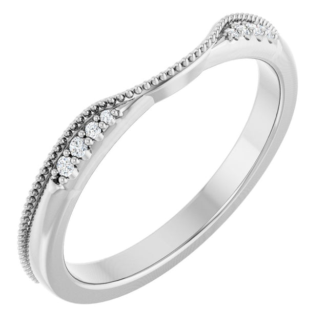 14K White Gold .04 CTW Natural Diamond Milgrain Contour Band