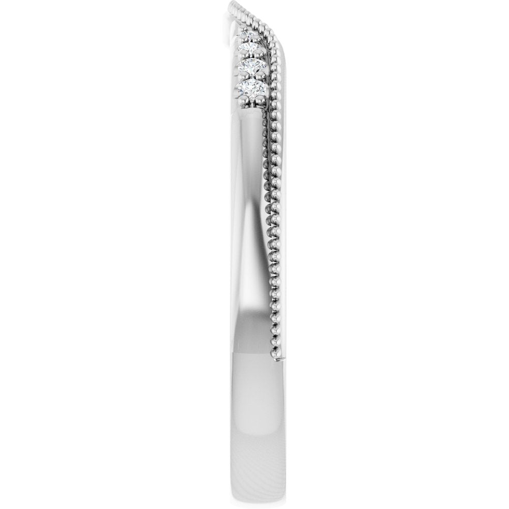 14K White Gold .04 CTW Natural Diamond Milgrain Contour Band