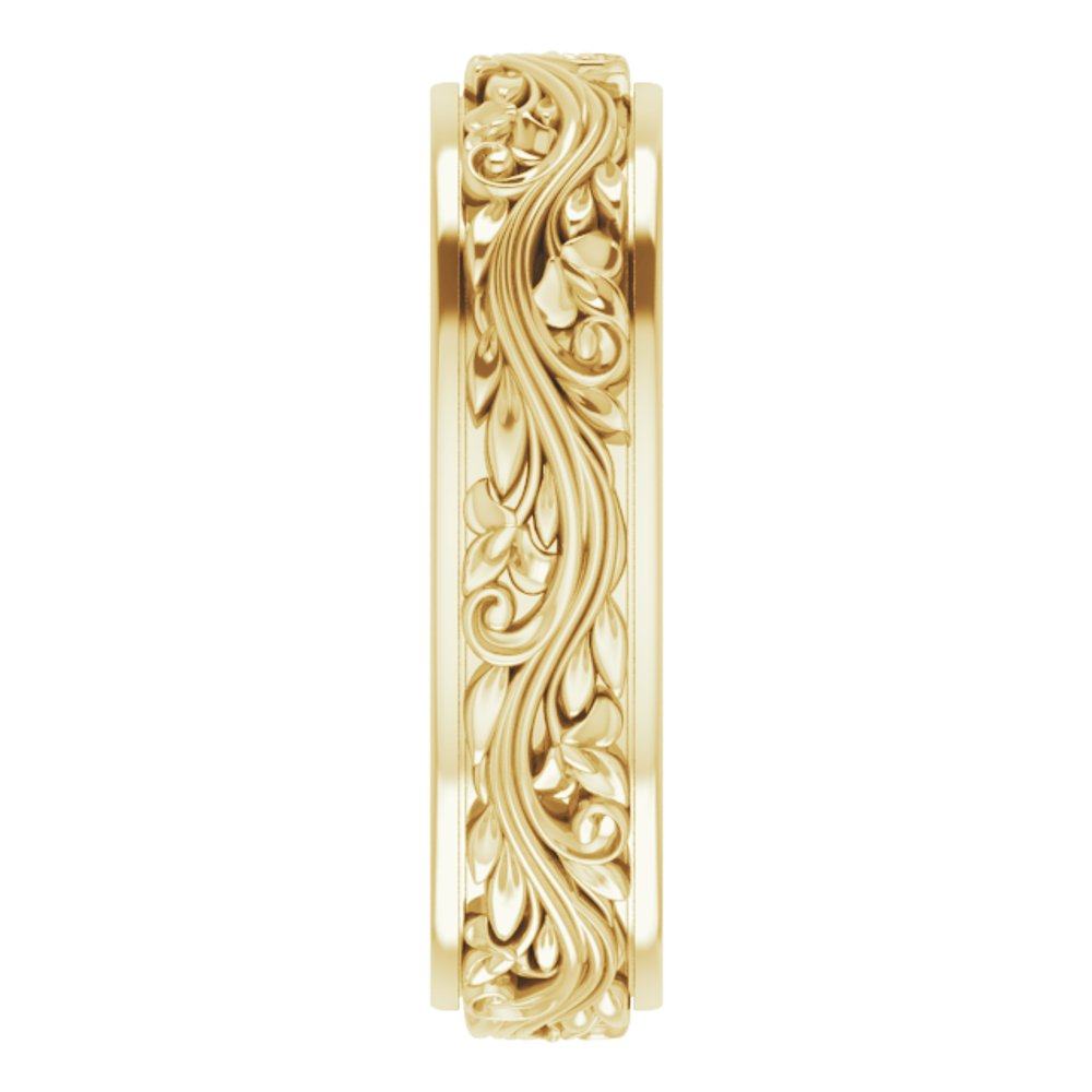 14K Yellow 5 mm Floral Inlay Flat Band Size 5.5