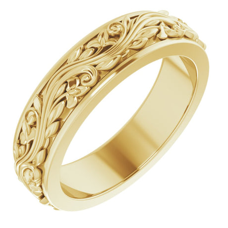 18K Yellow Gold 5 mm Floral Inlay Flat Band Size 6