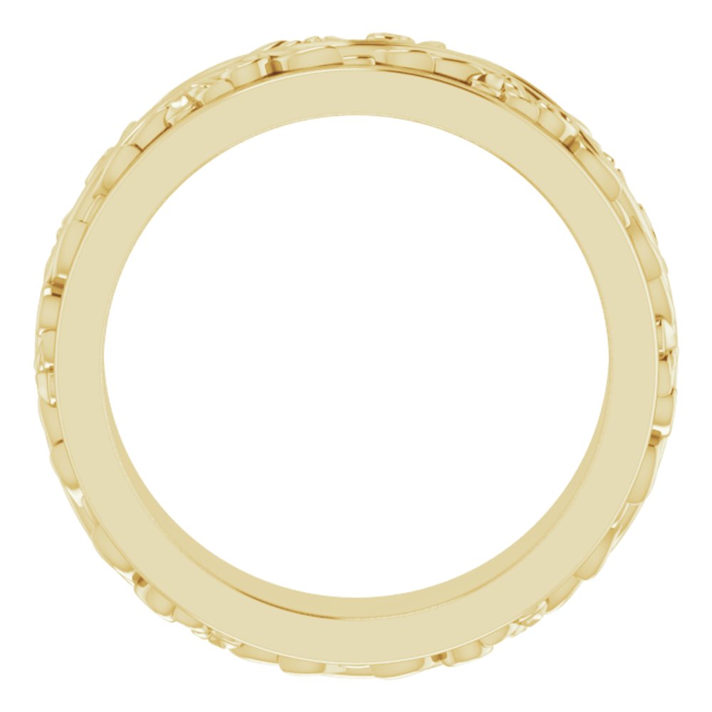 14K Yellow Gold 5 mm Floral Inlay Flat Band Size 6