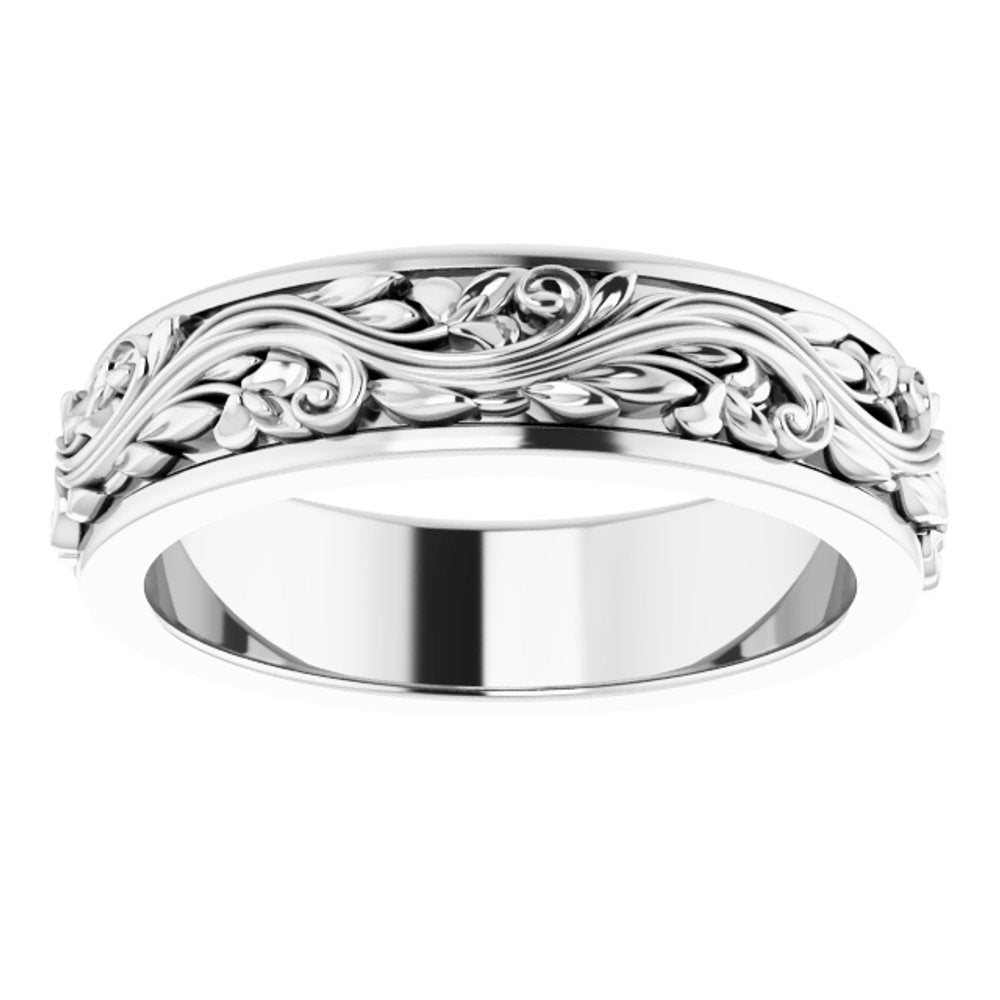 10K White 5 mm Floral Inlay Flat Band