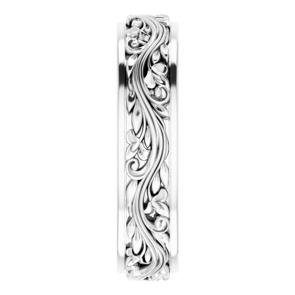 10K White 5 mm Floral Inlay Flat Band