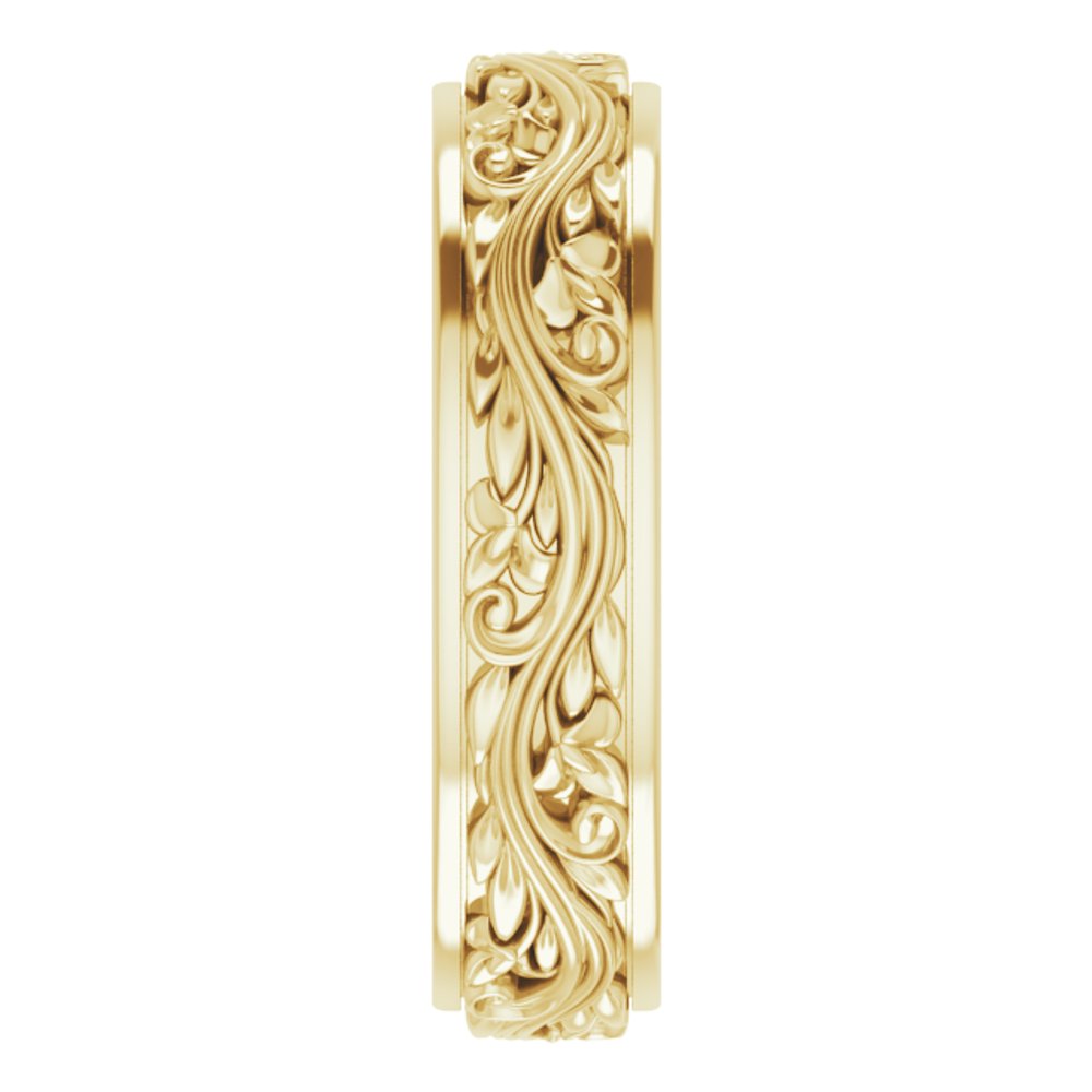 14K Yellow Gold 5 mm Floral Inlay Flat Band Size 6