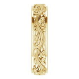 14K Yellow Gold 5 mm Floral Inlay Flat Band Size 6