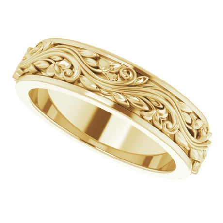 18K Yellow Gold 5 mm Floral Inlay Flat Band Size 6