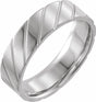14K White Gold 6 mm Diagonal Grooved Comfort-Fit Flat Band Size 10