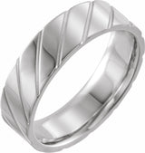 14K White Gold 6 mm Diagonal Grooved Comfort-Fit Flat Band Size 10