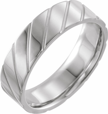 14K White Gold 5 mm Diagonal Grooved Comfort-Fit Flat Band Size 8.5