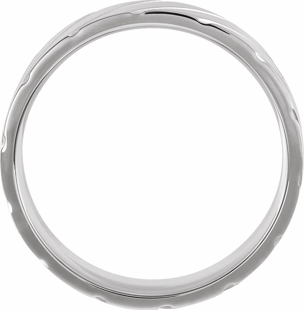 14K White Gold 6 mm Diagonal Grooved Comfort-Fit Flat Band Size 10