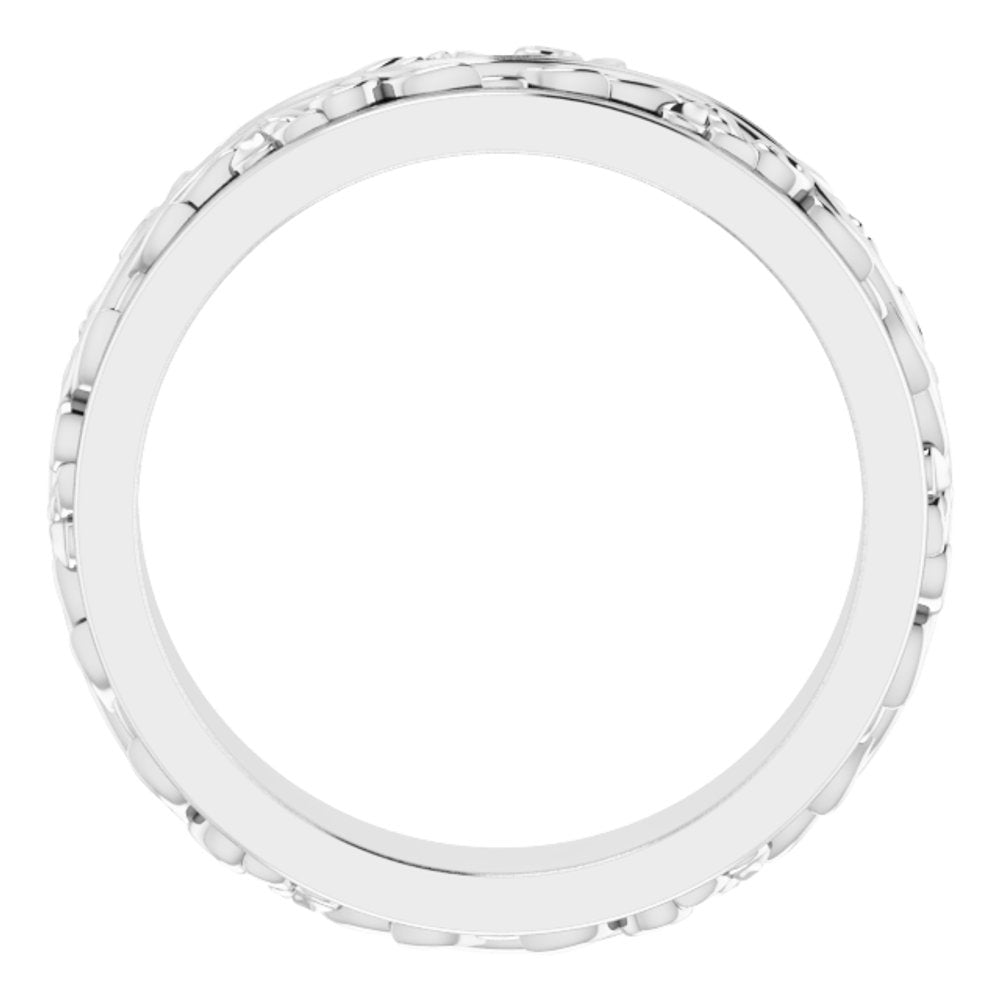 14K White 5 mm Floral Inlay Flat Band Size 8